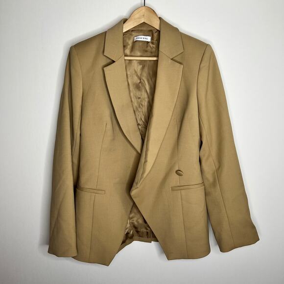 Anine Bing Ade Blazer Wool Blend Crossover Suiting Jacket Tan Beige Medium - Picture 9 of 14